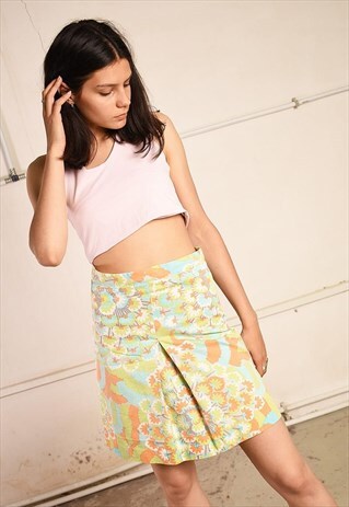 60'S RETRO MOD PRINT FESTIVAL MINI A LINE SKIRT