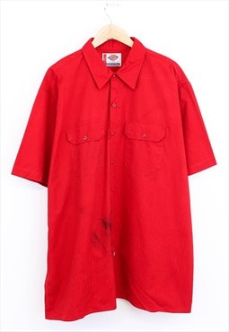 Vintage Dickies Workwear Shirt Red Short Sleeve With Logo 