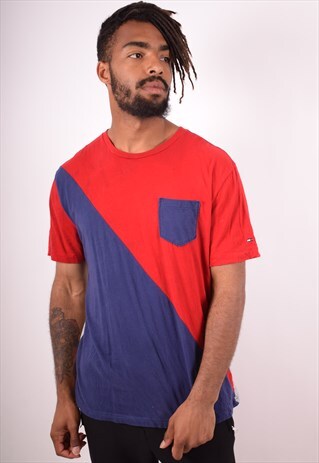 TOMMY HILFIGER MENS VINTAGE T-SHIRT TOP LARGE MULTI 90S