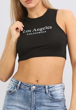 Women Los Angeles Ribbed Sleeveless Racer Back Crop Top