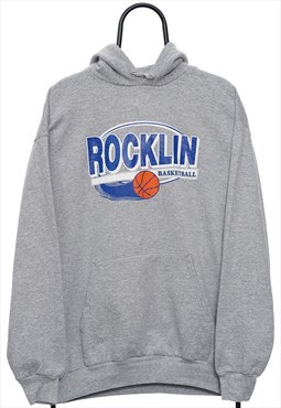 Vintage Rocklin Basketball Graphic Grey Hoodie Mens