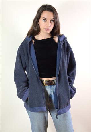 1997 ST MICHAEL NAVY HOODED COSY FULL ZIP TEDDY FLEECE
