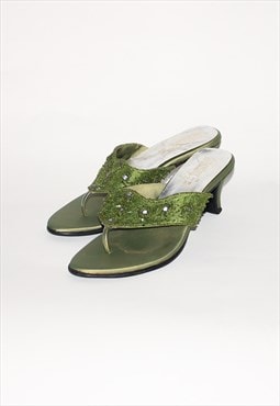 Vintage Y2K rhinestone heel shoes in green