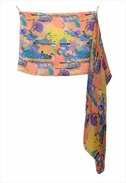  Vintage Scarf 80s Funky Abstract Print Floral Bright 