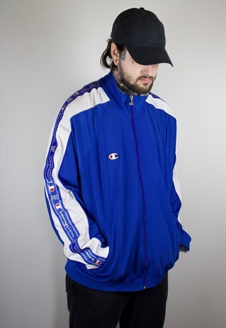 VINTAGE 80'S CHAMPION TAPED LOGO SWEATSHIRT IN BLUE