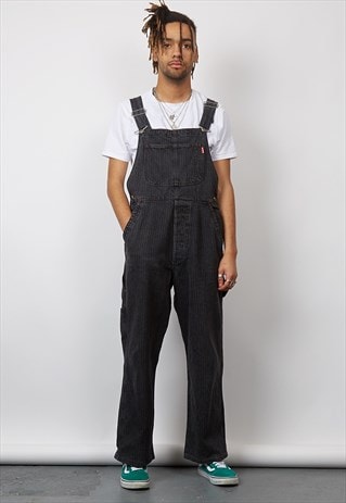 VINTAGE 90'S WASHED BLACK PINSTRIPE DUNGAREES