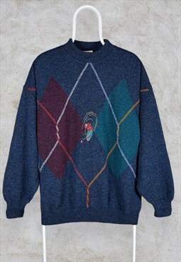 Vintage The Sweater Shop Jumper Golf Embroidered Argyle L