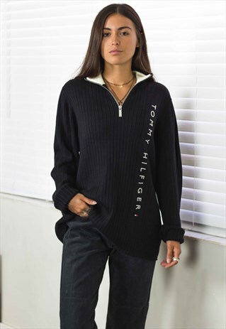 VINTAGE TOMMY HILFIGER 1/4 ZIP JUMPER BIG LOGO 90S XXL 19.5