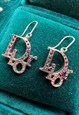 DIOR EARRINGS SILVER TONE PINK DIAMANTE TROTTER MONOGRAM Y2K