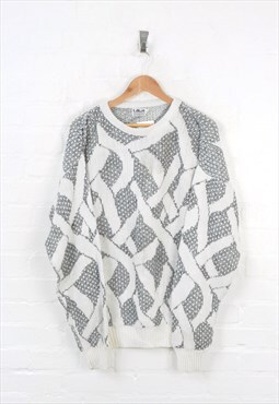 Vintage Patterned Knitwear Jumper White/Grey XL