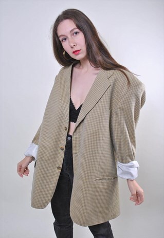 WOMAN PLAID VINTAGE YELLOW SUIT OVERSIZE BLAZER