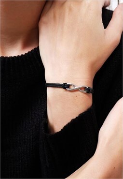 black Infinity Cord Bracelet Women Sterling Silver Bracelet