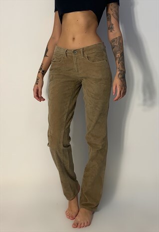 VINTAGE STRAIGHT LEG BEIGE MID RISE CORDUROY JEANS