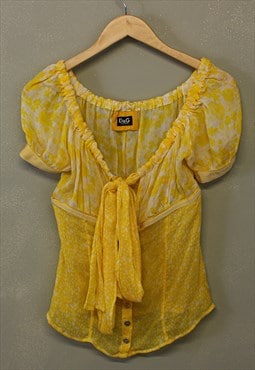 Vintage Y2K Dolce and Gabbana Mesh Top Yellow Summer Top