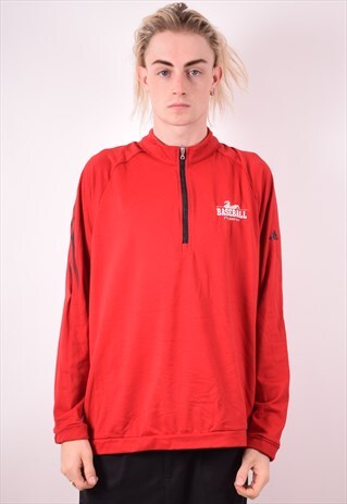 ADIDAS MENS VINTAGE PULLOVER TRACKSUIT TOP MEDIUM RED 90S