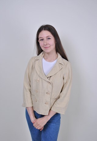 VINTAGE BEIGE BLAZER, 80S HERITAGE LINEN JACKET