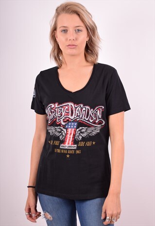 HARLEY-DAVIDSON WOMENS VINTAGE T-SHIRT TOP LARGE BLACK 90S