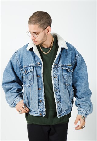 VINTAGE 80S WRANGLER SHEEPSKIN DENIM JACKET / S1906