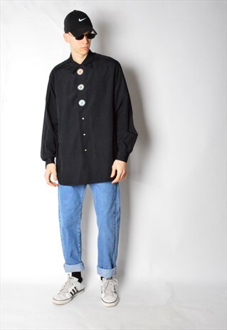 VINTAGE 80S BLACK LONG SLEEVE SHIRT