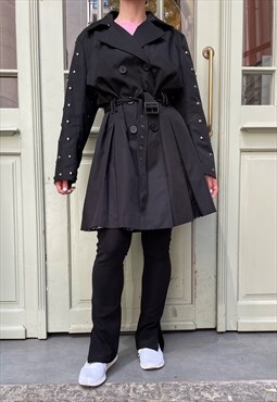 Sarah Kern Black trench coat with silver rhinestones