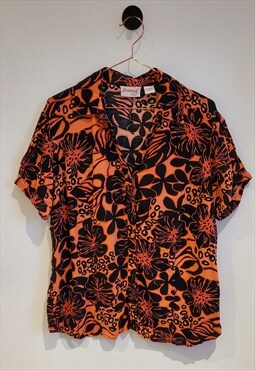 Vintage 80s Floral Boho Hawaiian Beach Shirt Size 14-16
