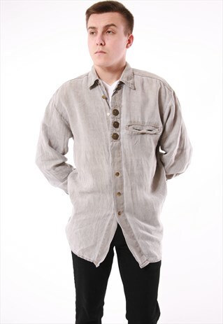 90S VINTAGE ALPENLAND LINEN OLDSCHOOL SHIRT 13917