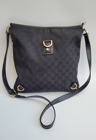 VINTAGE GG SUPREME MONOGRAM D RING BLACK WEB SHOULDER BAG