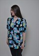 80S ABSTRACT PRINT RELAXED SHIRT, SHOULDER PADS BLUE COLOR