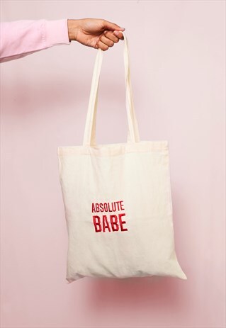 ABSOLUTE BABE EMBROIDERED CANVAS TOTE BAG