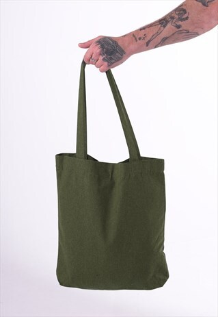 ESSENTIAL ORGANIC COTTON SHOULDER TOTE BAG - KHAKI GREEN