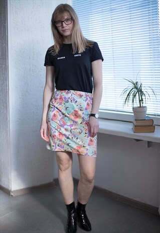 VINTAGE 80'S MULTICOLOUR FLOWER PRINT SKIRT