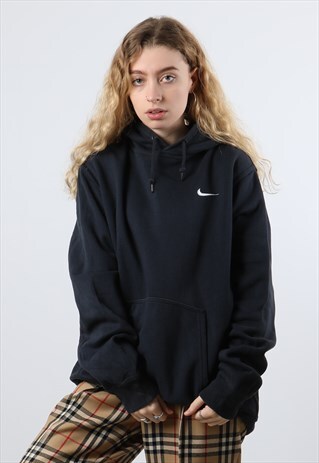VINTAGE NIKE NAVY LARGE EMBROIDERED LOGO HOODIE