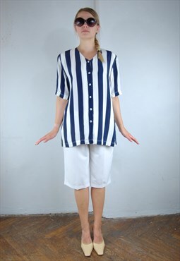 Vintage 90's Light White Blue Stripped Festival Summer Shirt
