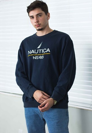 VINTAGE NAUTICA SWEATSHIRT JUMPER LOGO 90S L 19