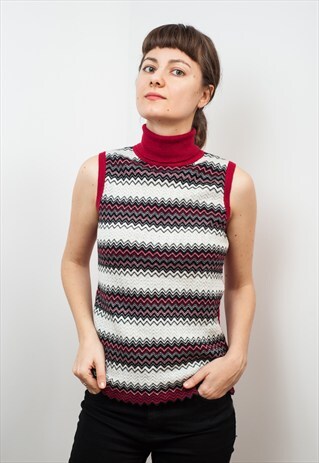 KNIT TURTLE NECK SLEEVELESS TOP