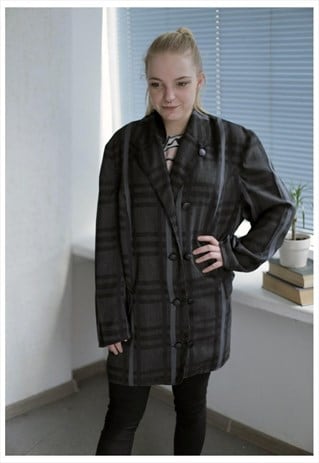 VINTAGE 90'S GREY PLAID LONG SLEEVES JACKET