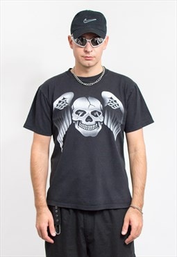 AKAMA rock T-shirt Vintage skull black men size L