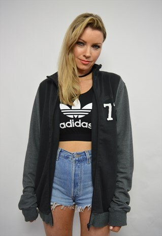 VINTAGE 90S ADIDAS GREY BLACK & WHITE SWEATSHIRT SPORTS TOP
