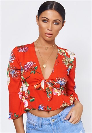 UTOPIA ORANGE FLORAL TIE TOP