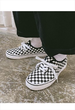 Retro classic check sneakers flat sole shoes in black 