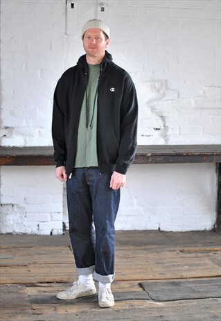 90S CHAMPION LOGO ZIP THROUGH HOODIE SWEATER