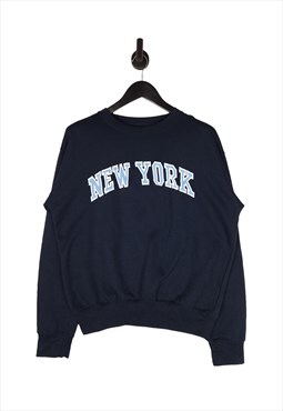 New York Popular Spellout Sweatshirt Women's Navy Size UK 12