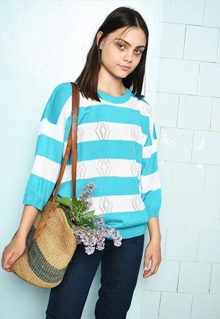 VINTAGE 80S STRIPED KNIT PARISIAN NAUTICAL SUMMER JUMPER