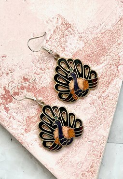 80s Peacock Earrings Animal Bird Vintage Jewellery