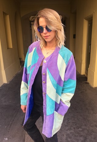 VINTAGE 90' COOL UNIQUE LEATHER SUEDE PASTEL JACKET