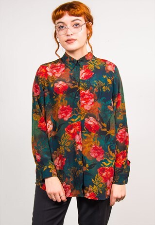 VINTAGE 90'S ROSE PATTERN LONG SLEEVE SHIRT SHIRT