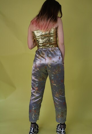 HIGH WAIST TROUSERS IN SILVER DRAGON PRINT