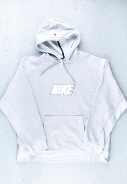 90s Nike Grey Embroidered Spell Out Logo Hoodie - B2892