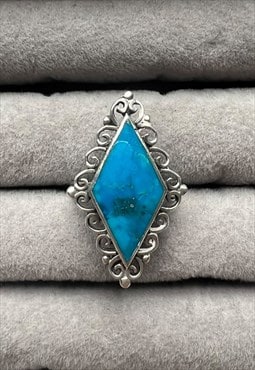 Vintage Silver Ring chunky 925 sterling blue turquoise