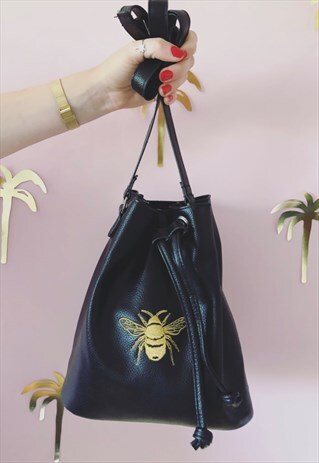 EMBROIDERED GOLD BEE FESTIVAL SUMMER BUCKET BAG